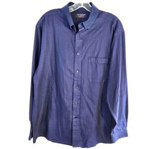 Roundtree & Yorke Men's Shirt Large L Blue Dress Button Down Top Size 17.5 Neck